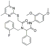 N-(2,4-DIMETHOXYPHENYL)-2-(2-(4,6-DIMETHYLPYRIMIDIN-2-YLTHIO)-N-(2-FLUOROBENZYL)ACETAMIDO)-2-PHENYLACETAMIDE Struktur