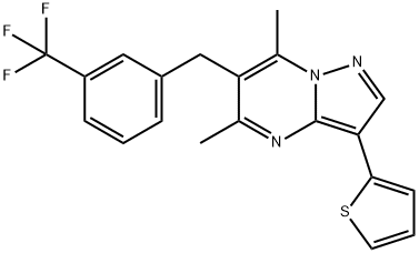 5,7-DIMETHYL-3-(2-THIENYL)-6-[3-(TRIFLUOROMETHYL)BENZYL]-4H-8LAMBDA5-PYRAZOLO[1,5-A]PYRIMIDINE Struktur