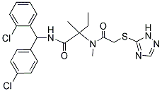 2-(2-(2H-1,2,4-TRIAZOL-3-YLTHIO)-N-METHYLACETAMIDO)-N-((2-CHLOROPHENYL)(4-CHLOROPHENYL)METHYL)-2-METHYLBUTANAMIDE Struktur