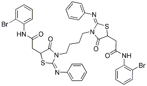 2,2'-(2E,2'E)-3,3'-(BUTANE-1,4-DIYL)BIS(4-OXO-2-(PHENYLIMINO)THIAZOLIDINE-5,3-DIYL)BIS(N-(2-BROMOPHENYL)ACETAMIDE) Struktur