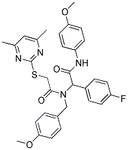 2-(4,6-DIMETHYLPYRIMIDIN-2-YLTHIO)-N-(1-(4-FLUOROPHENYL)-2-(4-METHOXYPHENYLAMINO)-2-OXOETHYL)-N-(4-METHOXYBENZYL)ACETAMIDE Struktur