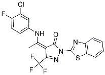 (4Z)-2-(1,3-BENZOTHIAZOL-2-YL)-4-{1-[(3-CHLORO-4-FLUOROPHENYL)AMINO]ETHYLIDENE}-5-(TRIFLUOROMETHYL)-2,4-DIHYDRO-3H-PYRAZOL-3-ONE Struktur