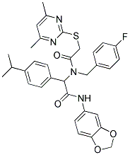 N-(BENZO[D][1,3]DIOXOL-5-YL)-2-(2-(4,6-DIMETHYLPYRIMIDIN-2-YLTHIO)-N-(4-FLUOROBENZYL)ACETAMIDO)-2-(4-ISOPROPYLPHENYL)ACETAMIDE Struktur