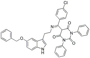 (E)-5-((2-(5-(BENZYLOXY)-1H-INDOL-3-YL)ETHYLIMINO)(4-CHLOROPHENYL)METHYL)-1,3-DIPHENYLPYRIMIDINE-2,4,6(1H,3H,5H)-TRIONE Struktur