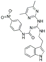 (E)-1-((2-(1H-INDOL-3-YL)ETHYLAMINO)(4,6-DIMETHYLPYRIMIDIN-2-YLAMINO)METHYLENE)-3-(4-NITROPHENYL)UREA Struktur