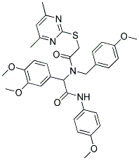 2-(3,4-DIMETHOXYPHENYL)-2-(2-(4,6-DIMETHYLPYRIMIDIN-2-YLTHIO)-N-(4-METHOXYBENZYL)ACETAMIDO)-N-(4-METHOXYPHENYL)ACETAMIDE Struktur