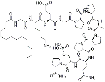 MYR-N-GLY-LYS-GLU-ALA-PRO-PRO-ALA-PRO-PRO-GLN-SER(PO3H)-PRO-NH2 Struktur