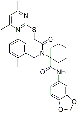 N-(BENZO[D][1,3]DIOXOL-5-YL)-1-(2-(4,6-DIMETHYLPYRIMIDIN-2-YLTHIO)-N-(2-METHYLBENZYL)ACETAMIDO)CYCLOHEXANECARBOXAMIDE Struktur