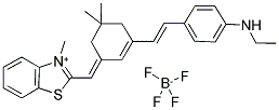 2-[(3-((E)-2-[4-(ETHYLAMINO)PHENYL]ETHENYL)-5,5-DIMETHYL-2-CYCLOHEXEN-1-YLIDENE)METHYL]-3-METHYL-1,3-BENZOTHIAZOL-3-IUM TETRAFLUOROBORATE Struktur