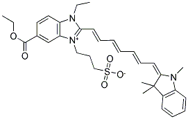 3-(6-(ETHOXYCARBONYL)-3-ETHYL-2-[(1E,3E,5E)-7-(1,3,3-TRIMETHYL-1,3-DIHYDRO-2H-INDOL-2-YLIDENE)-1,3,5-HEPTATRIENYL]-3H-BENZIMIDAZOL-1-IUM-1-YL)-1-PROPANESULFONATE Struktur