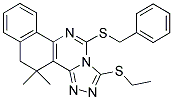 11-(BENZYLSULFANYL)-1-(ETHYLSULFANYL)-4,4-DIMETHYL-4,5-DIHYDROBENZO[H][1,2,4]TRIAZOLO[4,3-C]QUINAZOLINE Struktur