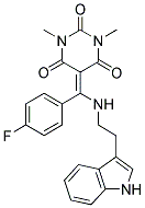 5-((4-FLUOROPHENYL){[2-(1H-INDOL-3-YL)ETHYL]AMINO}METHYLENE)-1,3-DIMETHYL-2,4,6(1H,3H,5H)-PYRIMIDINETRIONE Struktur