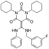 1,3-DICYCLOHEXYL-5-((3-FLUOROBENZYLAMINO)(PHENYLAMINO)METHYLENE)PYRIMIDINE-2,4,6(1H,3H,5H)-TRIONE Struktur