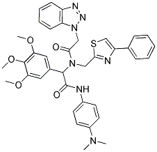 2-(2-(1H-BENZO[D][1,2,3]TRIAZOL-1-YL)-N-((4-PHENYLTHIAZOL-2-YL)METHYL)ACETAMIDO)-N-(4-(DIMETHYLAMINO)PHENYL)-2-(3,4,5-TRIMETHOXYPHENYL)ACETAMIDE Struktur