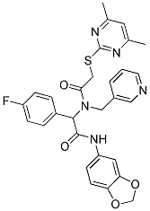 N-(BENZO[D][1,3]DIOXOL-5-YL)-2-(2-(4,6-DIMETHYLPYRIMIDIN-2-YLTHIO)-N-(PYRIDIN-3-YLMETHYL)ACETAMIDO)-2-(4-FLUOROPHENYL)ACETAMIDE Struktur