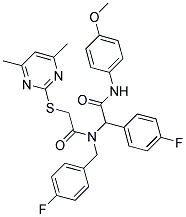 2-(4,6-DIMETHYLPYRIMIDIN-2-YLTHIO)-N-(4-FLUOROBENZYL)-N-(1-(4-FLUOROPHENYL)-2-(4-METHOXYPHENYLAMINO)-2-OXOETHYL)ACETAMIDE Struktur