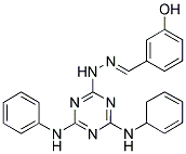 (E)-3-((2-(4-(CYCLOHEXA-2,4-DIENYLAMINO)-6-(PHENYLAMINO)-1,3,5-TRIAZIN-2-YL)HYDRAZONO)METHYL)PHENOL Struktur