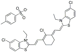 5-CHLORO-2-[(E)-2-(2-CHLORO-3-((E)-2-[5-CHLORO-3-ETHYL-1,3-BENZOTHIAZOL-2(3H)-YLIDENE]ETHYLIDENE)-1-CYCLOHEXEN-1-YL)ETHENYL]-3-ETHYL-1,3-BENZOTHIAZOL-3-IUM 4-METHYLBENZENESULFONATE Struktur