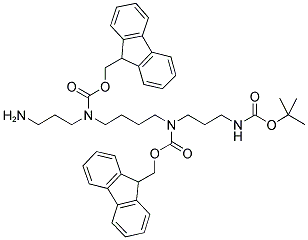 N4-(TERT-BUTYLOXYCARBONYL)-N2,N3-BIS-(9-FLUORENYLMETHYLOXYCARBONYL)-1,5,10,14-TETRA-AZA-QUATRODECANE Struktur