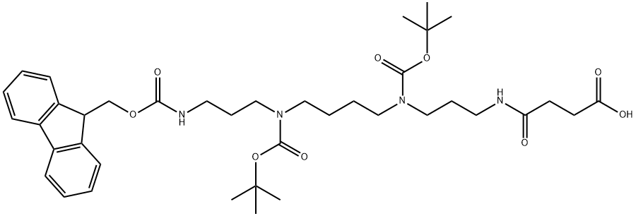 N2,N3-BIS-(TERT-BUTYLOXYCARBONYL)-N1-(9-FLUORENYLMETHYLOXYCARBONYL)-1,5,10,14-TETRA-AZA-QUATRODECAN-N4-SUCCINAMIC ACID Struktur