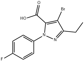 4-BROMO-3-ETHYL-1-(4-FLUOROPHENYL)-1H-PYRAZOLE-5-CARBOXYLIC ACID Struktur