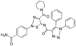 (Z)-N-(2-(4-CARBAMOYLPHENYL)-4-(PIPERIDINE-1-CARBONYL)-1,2,3-THIADIAZOL-5(2H)-YLIDENE)-1,5-DIPHENYL-1H-1,2,3-TRIAZOLE-4-CARBOXAMIDE Struktur