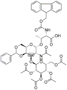 O-(2,3,4,6-TETRA-ACETYL-ALPHA-D-GALACTOPYRANOSYL O-(4,6-DIBENZYLIDENYL)-N'-ACETYL-ALPHA-D-GALACTOSAMINYL)-N-ALPHA-(9-FLUORENYLMETHYLOXYCARBONYL)-L-THREONINE Struktur