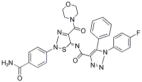 (Z)-N-(2-(4-CARBAMOYLPHENYL)-4-(MORPHOLINE-4-CARBONYL)-1,2,3-THIADIAZOL-5(2H)-YLIDENE)-1-(4-FLUOROPHENYL)-5-PHENYL-1H-1,2,3-TRIAZOLE-4-CARBOXAMIDE Struktur