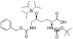 (2S,5S)-6-BENZYLOXYCARBONYLAMINO-2-TERT-BUTOXYCARBONYLAMINO-5-TRIISOPROPYLSILANYLOXY-HEXANOIC ACID Struktur