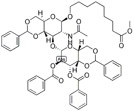 8-METHOXYCARBONYLOCTYL 2,3-DI-O-BENZOYL-4,6-O-BENZYLIDENE-BETA-D-GALACTOPYRANOSYL(1-3)-2-ACETAMIDO-4,6-O-BENZYLIDENE-2-DEOXY-BETA-D-GLUCOPRANOSIDE Struktur