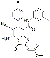 (Z)-METHYL 2-(5-AMINO-6-CYANO-7-(4-FLUOROPHENYL)-3-OXO-8-(M-TOLYLCARBAMOYL)-3H-THIAZOLO[3,2-A]PYRIDIN-2(7H)-YLIDENE)ACETATE Structure