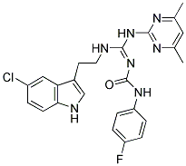 N-{(E)-{[2-(5-CHLORO-1H-INDOL-3-YL)ETHYL]AMINO}[(4,6-DIMETHYL-2-PYRIMIDINYL)AMINO]METHYLIDENE}-N'-(4-FLUOROPHENYL)UREA Struktur