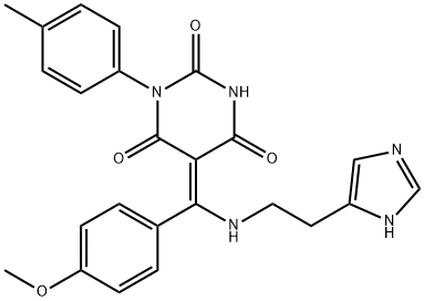 5-[(E)-{[2-(1H-IMIDAZOL-5-YL)ETHYL]AMINO}(4-METHOXYPHENYL)METHYLIDENE]-1-(4-METHYLPHENYL)-2,4,6(1H,3H,5H)-PYRIMIDINETRIONE Struktur