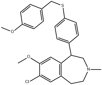 7-CHLORO-8-METHOXY-3-METHYL-1-(4-(4-METHOXYBENZYLTHIO)PHENYL)-2,3,4,5-TETRAHYDRO-1H-3-BENZAZEPINE Struktur