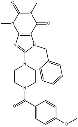 8-(4-(4-METHOXYBENZOYL)PIPERAZIN-1-YL)-7-BENZYL-1,3-DIMETHYL-3,7-DIHYDRO-1H-PURINE-2,6-DIONE Struktur