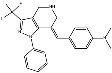 7-(E)-P-DIMETHYLAMINOBENZYLIDENE-4,5,6,7-TETRAHYDRO-1-PHENYL-3-(TRIFLUOROMETHYL)PYRAZOLO-[4,3-C]-PYRIDINE Struktur