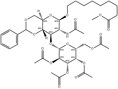 8-METHOXYCARBONYLOCTYL 2,3,4,6-TETRA-O-ACETYL-BETA-D-GALACTOPYRANOSYL(1-3)-2-ACETAMIDO-4,6-O-BENZYLIDENE-2-DEOXY-BETA-D-GLUCOPRANOSIDE Struktur