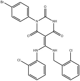 (Z)-1-(4-BROMOPHENYL)-5-((2-CHLOROBENZYLAMINO)(2-CHLOROPHENYLAMINO)METHYLENE)PYRIMIDINE-2,4,6(1H,3H,5H)-TRIONE Struktur