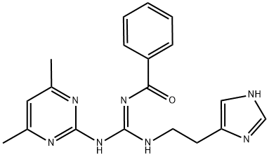 N-((1E)-[(4,6-DIMETHYLPYRIMIDIN-2-YL)AMINO]{[2-(1H-IMIDAZOL-4-YL)ETHYL]AMINO}METHYLENE)BENZAMIDE Struktur