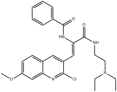 (Z)-N-(1-(2-CHLORO-7-METHOXYQUINOLIN-3-YL)-3-(2-(DIETHYLAMINO)ETHYLAMINO)-3-OXOPROP-1-EN-2-YL)BENZAMIDE Struktur