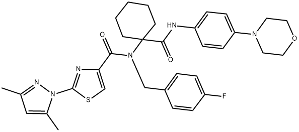 2-(3,5-DIMETHYL-1H-PYRAZOL-1-YL)-N-(4-FLUOROBENZYL)-N-(1-(4-MORPHOLINOPHENYLCARBAMOYL)CYCLOHEXYL)THIAZOLE-4-CARBOXAMIDE Struktur