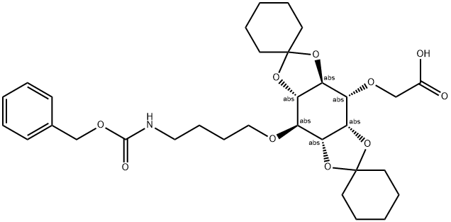 6-[BENZYLOXYCARBONYL-4-AMINO-BUTYL]-3-CARBOXYMETHYL-1,2:4,5-DICYCLOHEXYLIDENE-D-MYO-INOSITOL Struktur