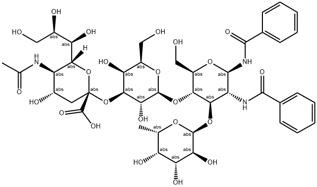 BENZAMIDO 5-ACETAMIDO-3,5-DI-DEOXY-D-GLYCERO-ALPHA-D-GALACTO-2-NONULOPYRANOSYL(2-3)-BETA-D-GALACTOPYRANOSYL(1-4)-[ALPHA-L-FUCOPYRANOSY(1-3)]-2-BENZAMIDO-1,2-DIDEOXY-BETA-D-GLUCOPYRANOSIDE Struktur