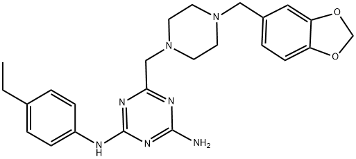 6-{[4-(1,3-BENZODIOXOL-5-YLMETHYL)-1-PIPERAZINYL]METHYL}-N~2~-(4-ETHYLPHENYL)-1,3,5-TRIAZINE-2,4-DIAMINE Struktur