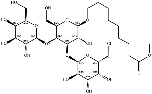 8-METHOXYCARBONYLOCTYL 6-CHLORO-6-DEOXY-ALPHA-D-GALACTOPYRANOSYL(1-3)-[BETA-D-GALACTOPYRANOSYL(1-4)]-BETA-D-GLUCOPYRANOSIDE (6-CHLORO-ALPHA-D-GAL(1-3)-[BETA-D-GAL-(1-4)]-BETA-D-GLC-1-OGR) Struktur