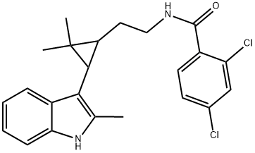 2,4-DICHLORO-N-{2-[2,2-DIMETHYL-3-(2-METHYL-1H-INDOL-3-YL)CYCLOPROPYL]ETHYL}BENZAMIDE Struktur