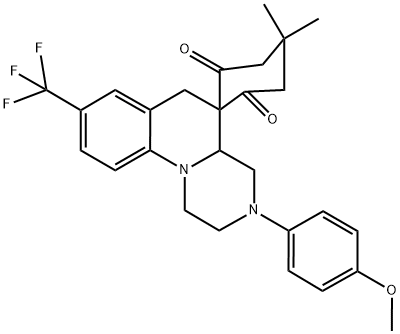 SPIRO[5,5-DIMETHYL-1,3-CYCLOHEXANEDIONE-2,5'-(3'-(4'-METHOXYPHENYL)-8'-(TRIFLUOROMETHYL)-2',3',4',4A',5',6'-HEXAHYDRO-1'H-PYRIDO[1',2'-A']QUINOLINE)] Struktur