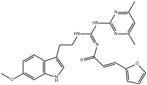 N-(4,6-DIMETHYL-2-PYRIMIDINYL)-N'-[(E)-3-(2-FURYL)-2-PROPENOYL]-N'-[2-(6-METHOXY-1H-INDOL-3-YL)ETHYL]GUANIDINE Struktur