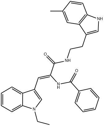 N-[(Z)-2-(1-ETHYL-1H-INDOL-3-YL)-1-({[2-(5-METHYL-1H-INDOL-3-YL)ETHYL]AMINO}CARBONYL)ETHENYL]BENZAMIDE Struktur