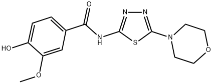 4-HYDROXY-3-METHOXY-N-(5-MORPHOLIN-4-YL-1,3,4-THIADIAZOL-2-YL)BENZAMIDE Struktur